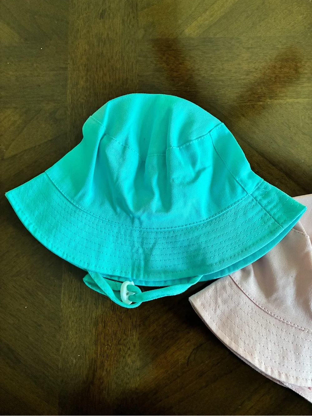 Twin Toddler 9-18 mos Boy Girl Bucket Hats Adjustable Chin Strap, Pink Blue NEW!